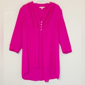 Gibson Latimer Pink Top w/ High Low Chiffon Long Sleeve Blouse - size L